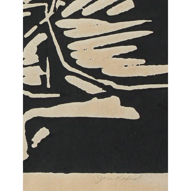 This mid-late 20th century linocut print on paper figure is by California artist and poet Jane Rades (b. 1942). Rades...