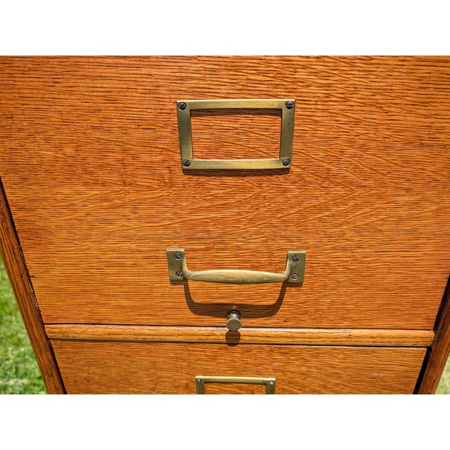 Antique Quarter Sawn Oak Four Drawer File Cabinet 1920s Lot 1 For Sale - Image 9 of 18