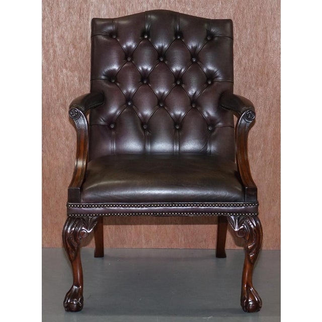 George II Gainsborough Carver Chesterfield Leather Armchair with Claw and Ball Feet For Sale - Image 3 of 18
