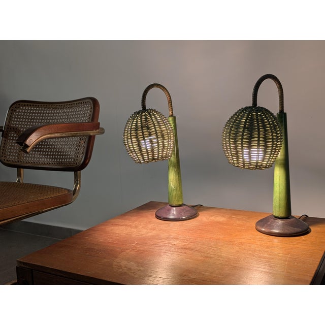 Vintage Torres Green Rattan Lamps by Mario Lopez, 1990s, Set of 2 For Sale - Image 12 of 16