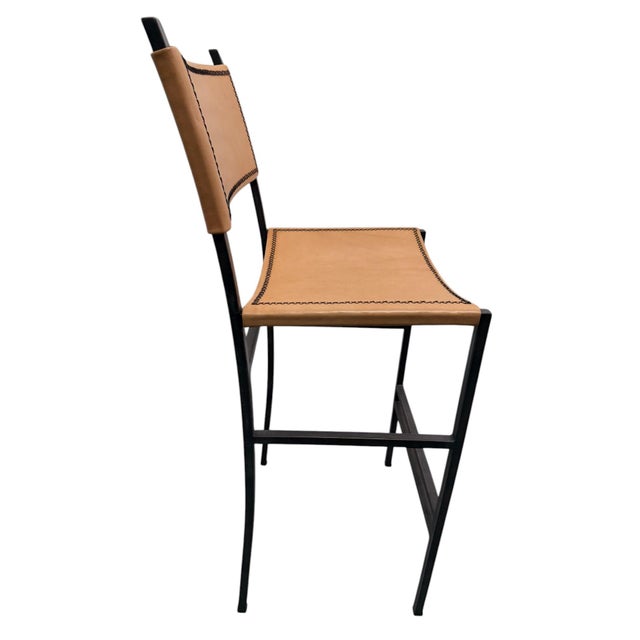 Sol & Luna Tan Leather and Iron Bar Stool For Sale - Image 4 of 9