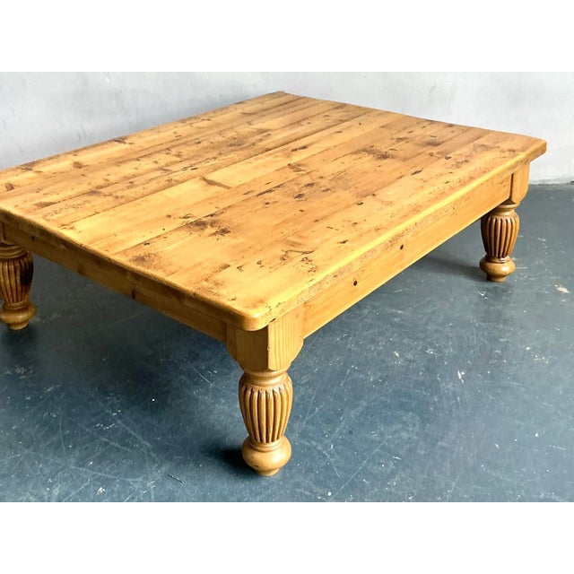 Farmhouse Vintage Boho Knotty Pine Farm Coffee Table For Sale - Image 3 of 8