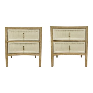 Lillian August Ivory Fluted Cerused Oak Nightstands Pair For Sale