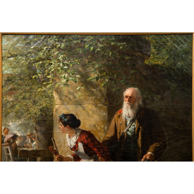 19th Century 19th Century German Antique Oil Realist School Painting “The Blind Fiddler" For Sale - Image 5 of 12