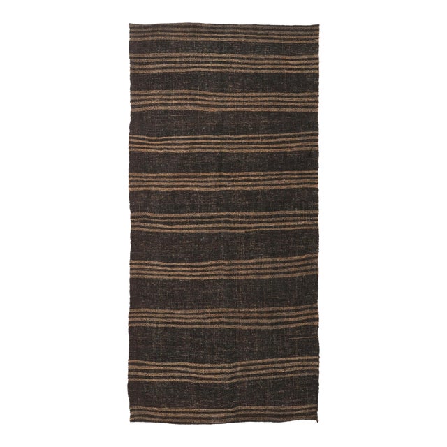 Brown Vintage Striped Kilim Rug - 4`4″ X 9`0″ For Sale