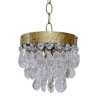Vintage Brass Ornate Crown Chandelier With French Pendalogue Crystals For Sale