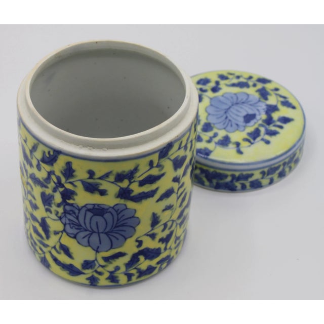 Mid-20th Century Canary Yellow and Blue Porcelain Lidded Jar For Sale - Image 9 of 13