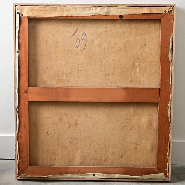Textile Mid 20th Century French Mid-Century Modern Oil Portrait Signed Albert Coste For Sale - Image 7 of 8