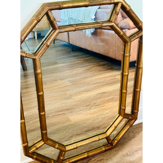 1970s Vintage Hollywood Regency Gold Faux Bamboo Octagonal Mirror For Sale - Image 5 of 6