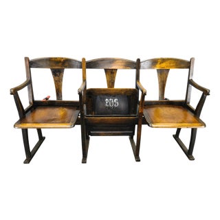 Vintage Czechoslovak Beech Wood Cinema Bench, 1920s For Sale