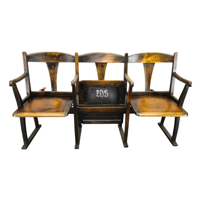 Vintage Czechoslovak Beech Wood Cinema Bench, 1920s For Sale