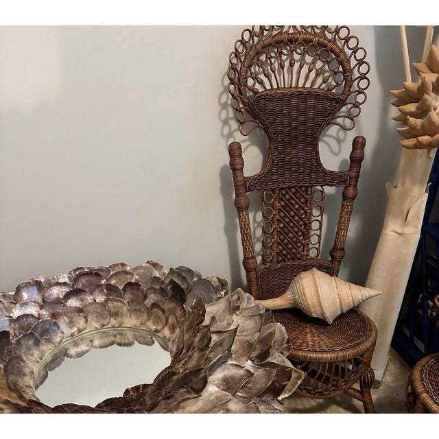 Wood Monumental Coastal Oyster Shell Round Mirror For Sale - Image 7 of 9
