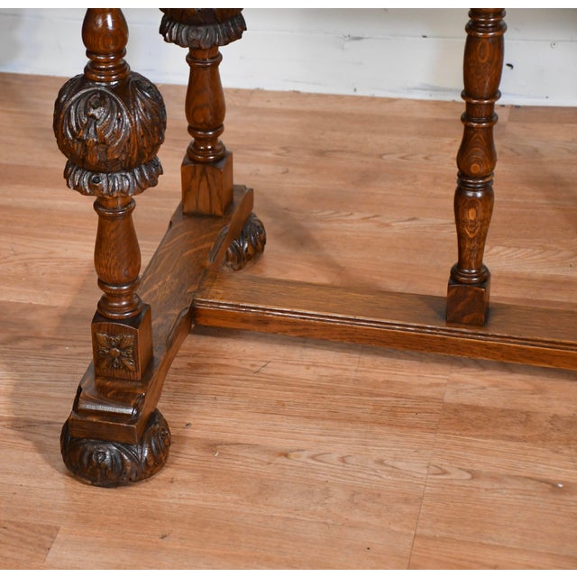 1900s Antique Tiger Oak Jacobean Style Console Table, Library Table, Desk For Sale - Image 4 of 13