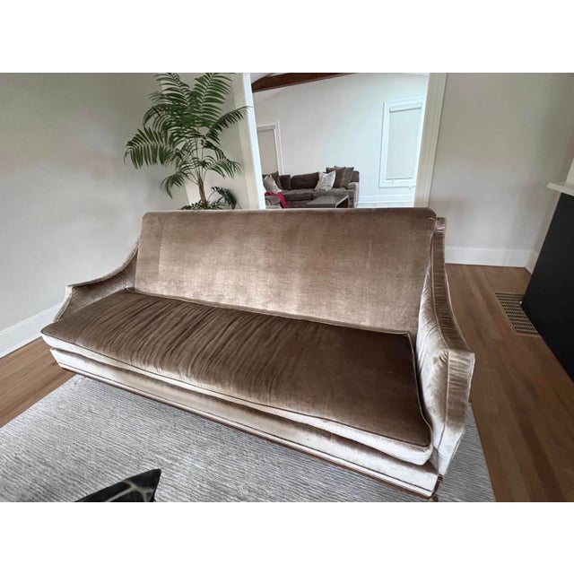 Solid wood custom Century Furniture Sofa in champagne taupe velvet. It pains me to part with this piece but it just does...
