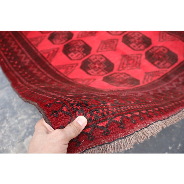 Red Old Classic Afghan Wool Rug 5'11 X 6'3 For Sale - Image 4 of 5
