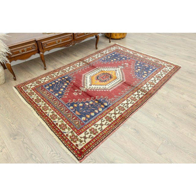 Rustic Vintage 1960s Anatolian Hand-Knotted Wool Turkish Villager Made Rug - 5′ × 7′7″ For Sale - Image 3 of 13