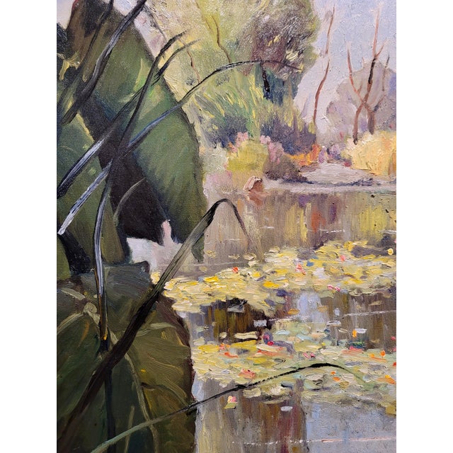 Textile Oliver Milburn - Water Lilies - 1920s Impressionist - Oil Painting For Sale - Image 7 of 12