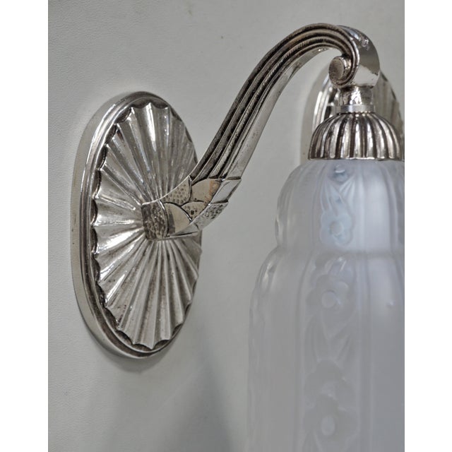 Metal French Art Deco Wall Sconces by Hettier Et Vincent & Baccarat 1920s France - A Pair For Sale - Image 7 of 10