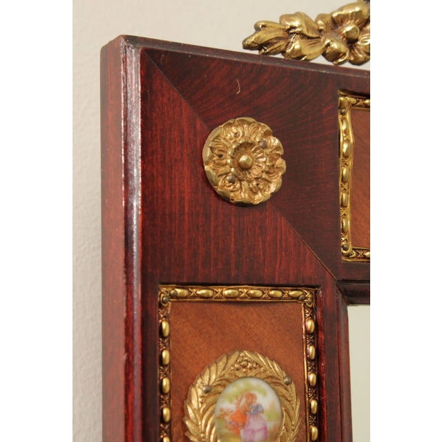 Mid 20th Century Italian Louis XV Neoclassical Style Mahogany & Brass Console Mirror With Porcelain Plaques For Sale - Image 12 of 13