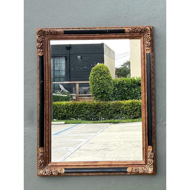 Victorian Vintage Ornate Gold and Black Frame Mirror For Sale - Image 3 of 12
