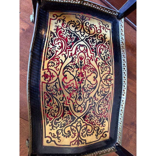 Wood Vintage French Boulle-Style Black Lacquer & Gilt Side Table With Drawer For Sale - Image 7 of 9