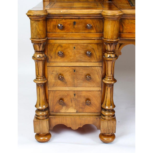 Victorian Burr Walnut Dickens Pedestal Desk, 19th Century For Sale - Image 5 of 18