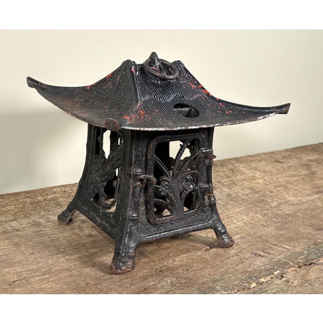 Vintage Japanese Cast Iron Pagoda Lantern Sculpture For Sale - Image 4 of 8