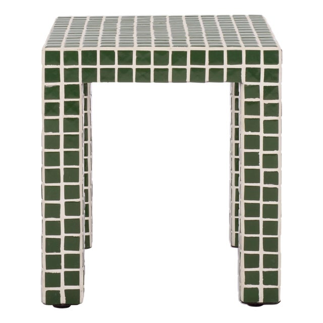 Hotaru Tile Accent Table in Dark Green For Sale