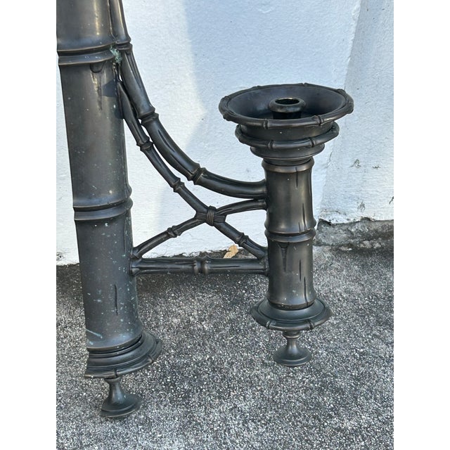 1970s Vintage Faux Bamboo Candle Power Wall Sconces - A Pair For Sale - Image 5 of 6