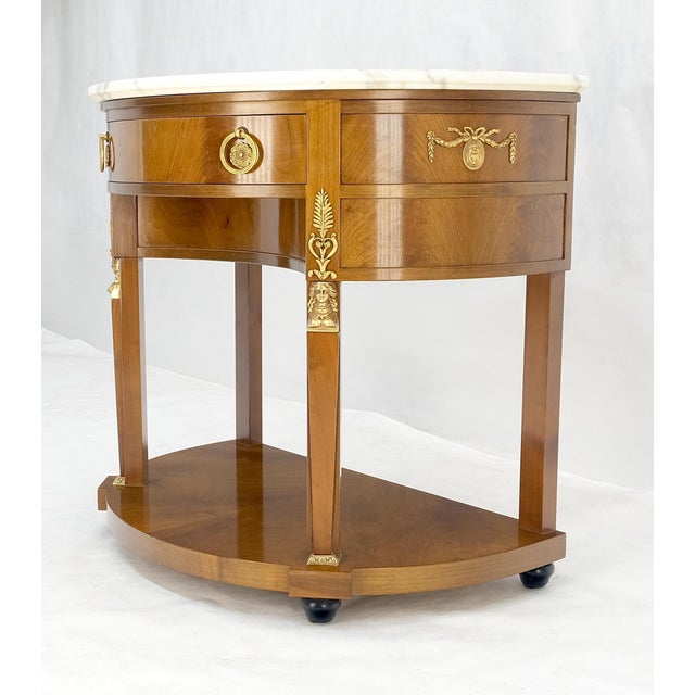 Walnut Marble Top Neoclassical Demi Lune Bronze Mount Console Table 1 Drawer For Sale - Image 9 of 18