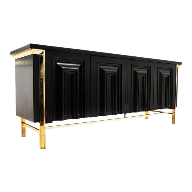 Breathtaking Black Lacquered and Brass Credenza or Sideboard by Mastercraft For Sale