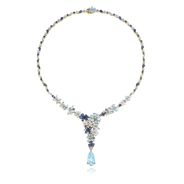 Nina Zhou Jewelry Nina Zhou Symphony Aquamarine Sapphire Statement Necklace For Sale - Image 4 of 8