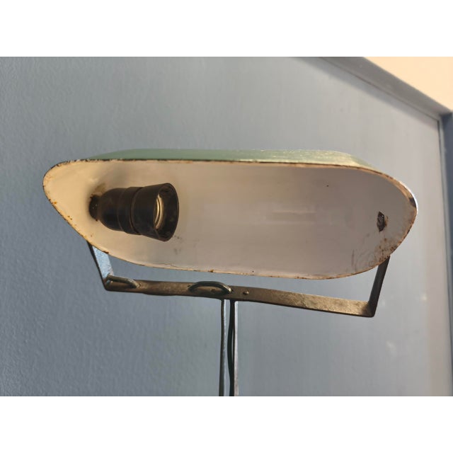 Bank Lamp with Cast Iron Base and Enameled Metal Shade, 1920s For Sale - Image 6 of 14