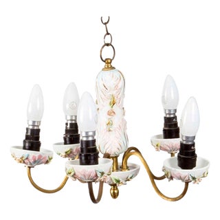 Porcelain and Brass 4-Light Chandelier For Sale