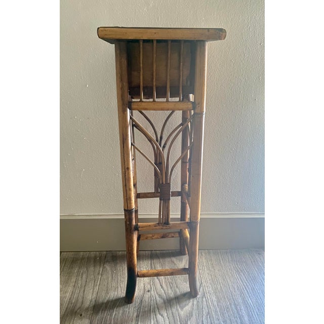 Mid 20th Century Vintage Tortoiseshell Rattan Plant Stand Side End Table With Drawer For Sale - Image 5 of 11
