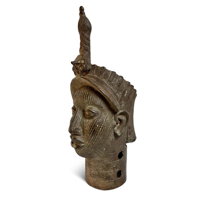 Early 20th Century Antique Old Bronze Nigeria Edo Ife Head Sculpture For Sale - Image 5 of 6