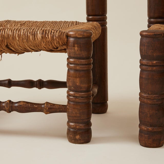 1960s Charles Dudouyt Brutalist Low Fireside Chairs, Oak and Rush, a Pair For Sale In New York - Image 6 of 9