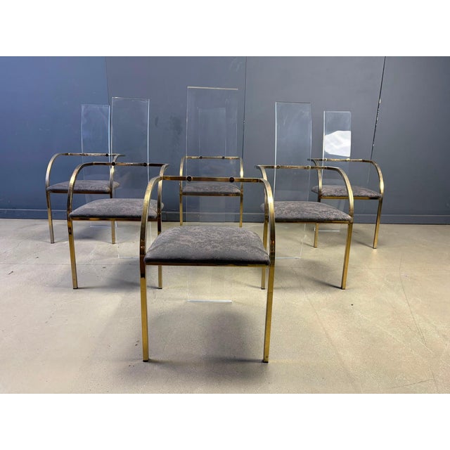Brass and Acrylic Dining Chairs by Belgochrom, 1970s, Set of 6 For Sale - Image 10 of 13