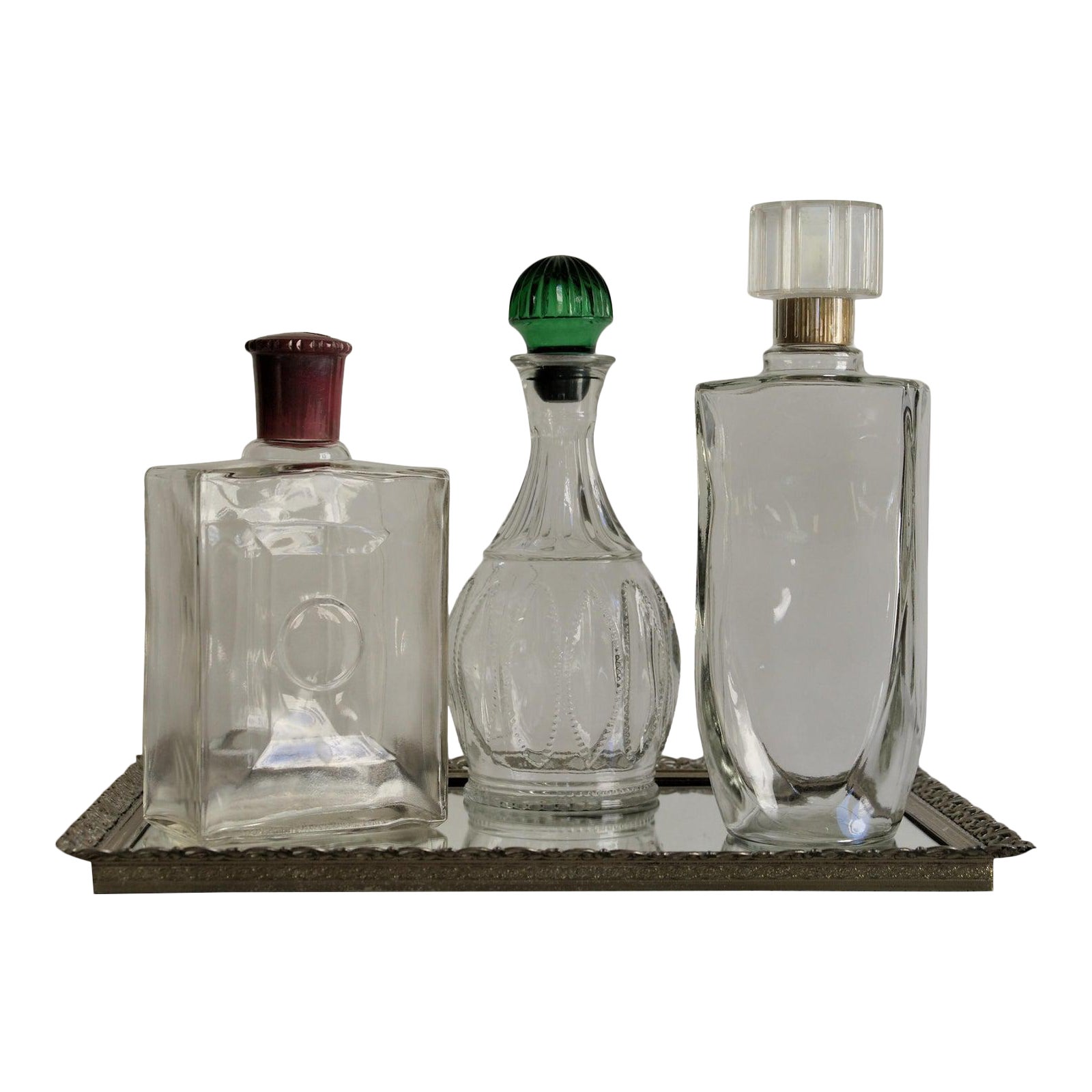 Vintage MidCentury Decanters and Mirrored Tray Set of 4 Chairish