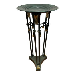 1970s Neoclassical Empire Style Metal Pedestal / Torchère With Brass Accents For Sale