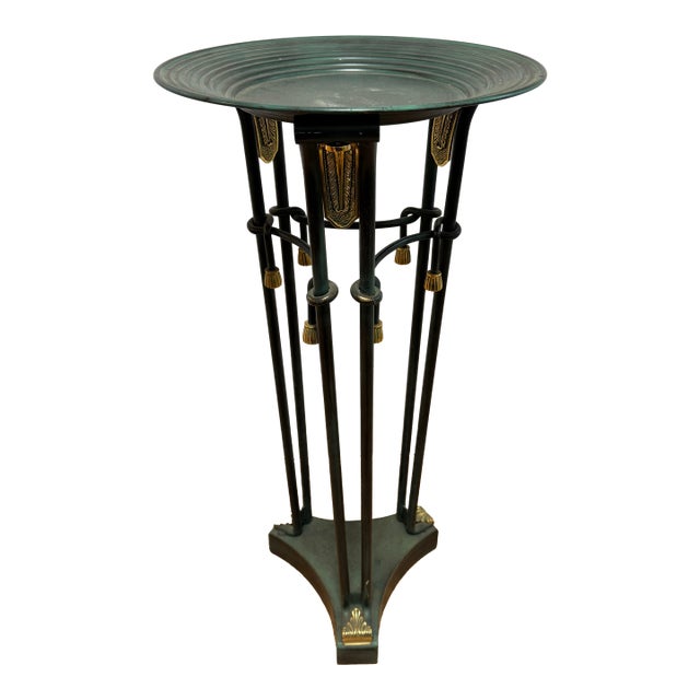 1970s Neoclassical Empire Style Metal Pedestal / Torchère With Brass Accents For Sale
