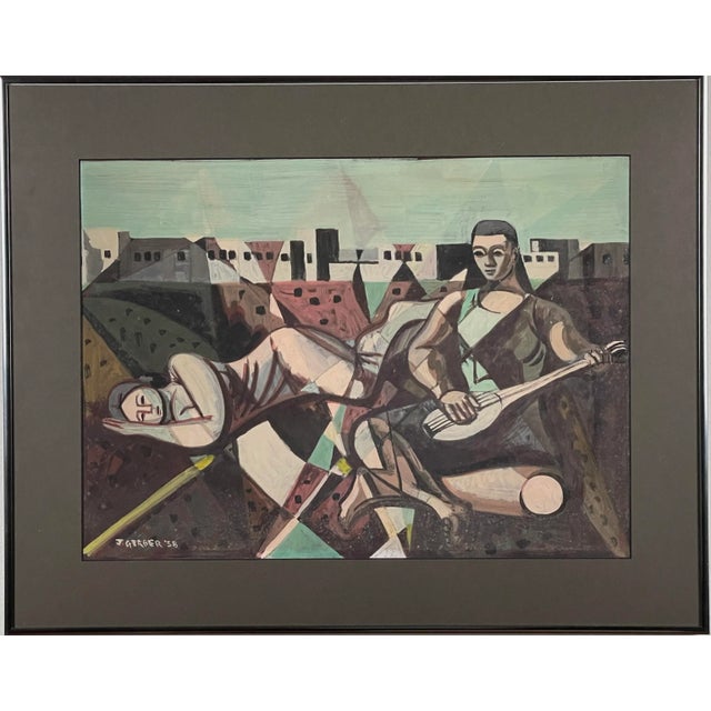 Jack Gerber (1927-2021) - Modernist Figurative Study With Cityscape, Signed (1958, Oil on Board) For Sale In Philadelphia - Image 6 of 6