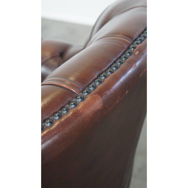 English Cowhide Chesterfield Armchair with Wood Legs For Sale - Image 15 of 16