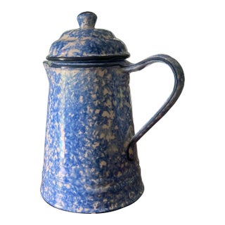 Élégant Vintage Hand Painted Blue Stangl Sponge Ware Tea or Coffee Pot For Sale
