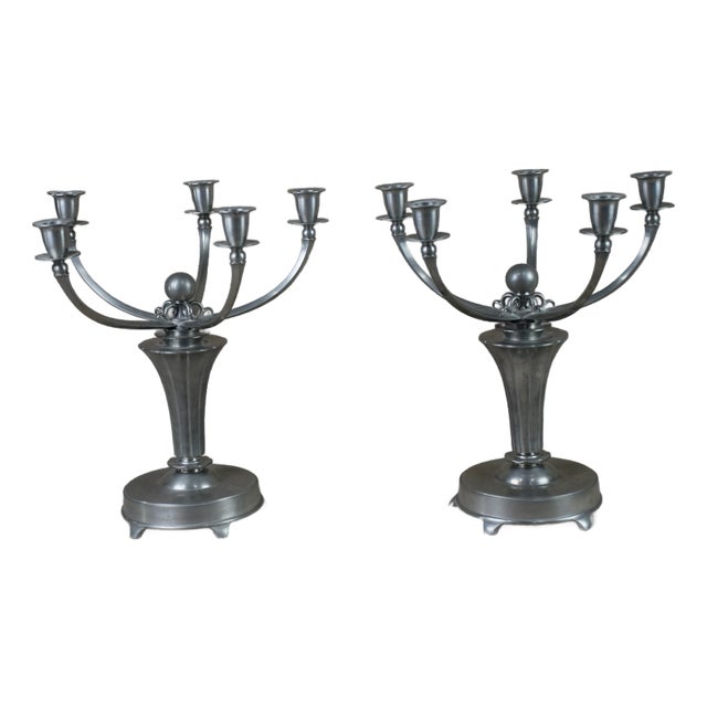 Candelabras by Just Andersen for GAB Guldsmedsaktiebolaget, Denmark / Sweden, 1931, Set of 2 For Sale