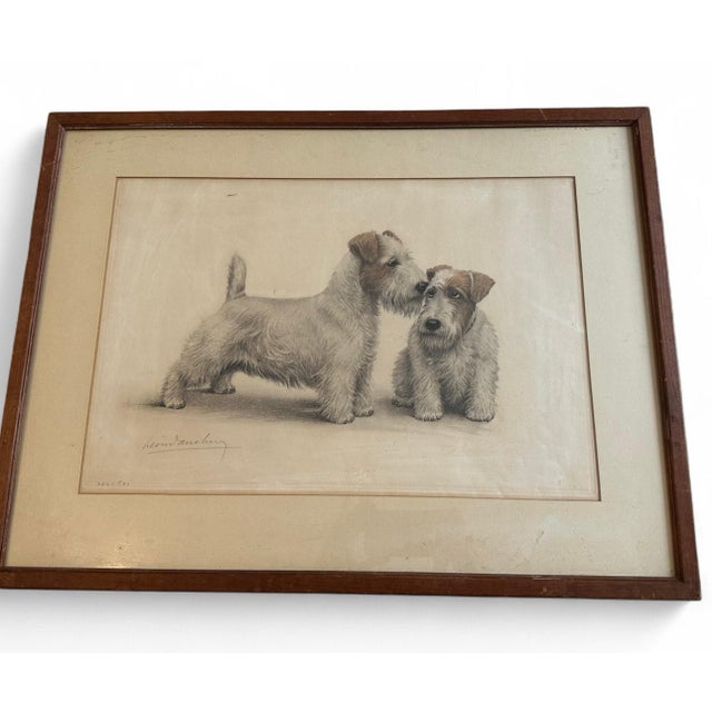 Leon Danchin Framed Lithograph 1930s “Two Wire Fox Terriers” Signed For Sale - Image 4 of 9