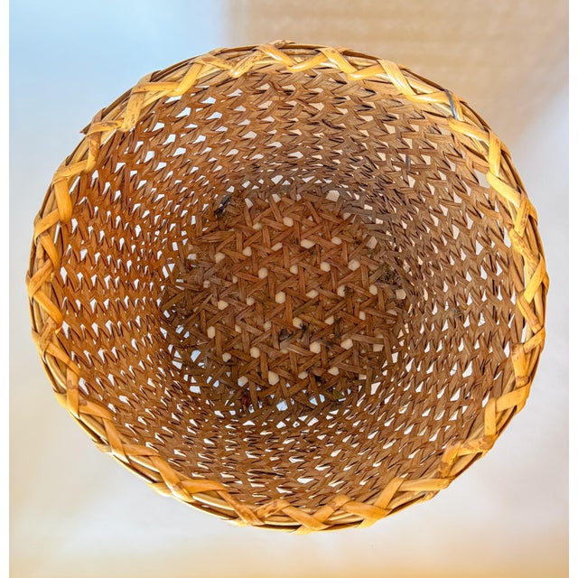 1960s Large Mid-Century Burned Bamboo & Rattan Floor Planter Basket For Sale - Image 5 of 12