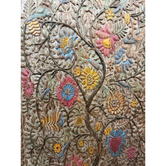 Brown Hand-Carved Tree of Life Peacock Floral Wall Panel Relief Art Décor For Sale - Image 8 of 9