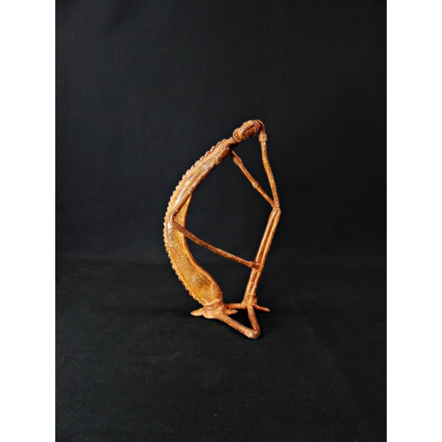 Dogon Nommo Crocodile Statue in Bronze with Brown Patina and Red Highlights, Mid-20th Century For Sale - Image 4 of 16