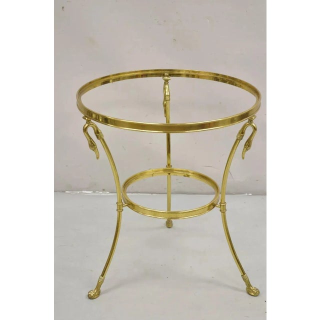 Italian Hollywood Regency Brass Swan Tripod 2 Tier Round Occasional Side Table Base For Sale - Image 10 of 12
